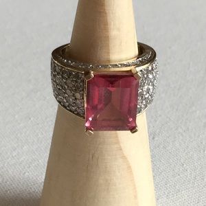 7.34 ct Pink Topaz and 1.96 ct Diamond Ring 14K